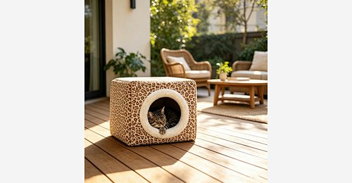 Custom Cat Cave Bed | OEM & ODM Leopard Print Plush Cat Bed with Removable Cushion - Model MJ-PET007 | Mingjin Zitzak China